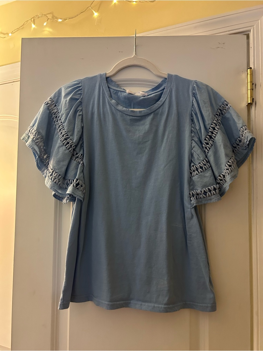 ANTHROPOLOGIE Light Blue Women's Ruffle Sleeve Top